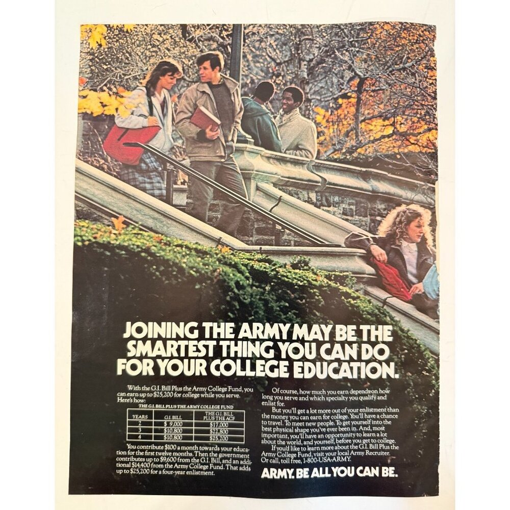 Vintage 1986 Army College Students Education Advertisement Print Ad